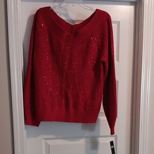 Women's Red V NECK F/B Sweater